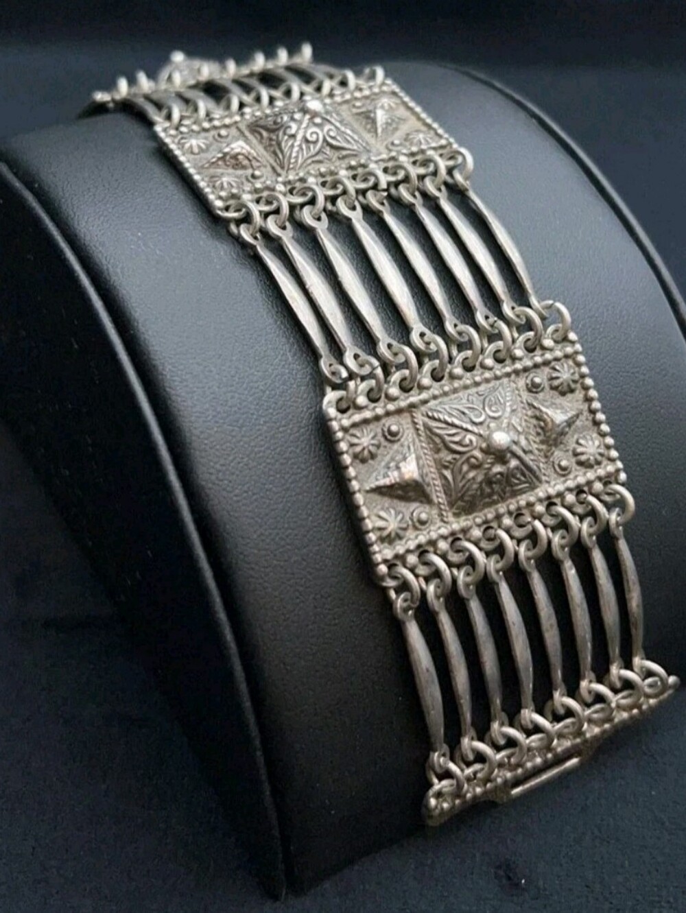 Heavy Vintage Taxco Sterling Silver Bracelet Eagle 3 Mexico 56g Wide Panel 925